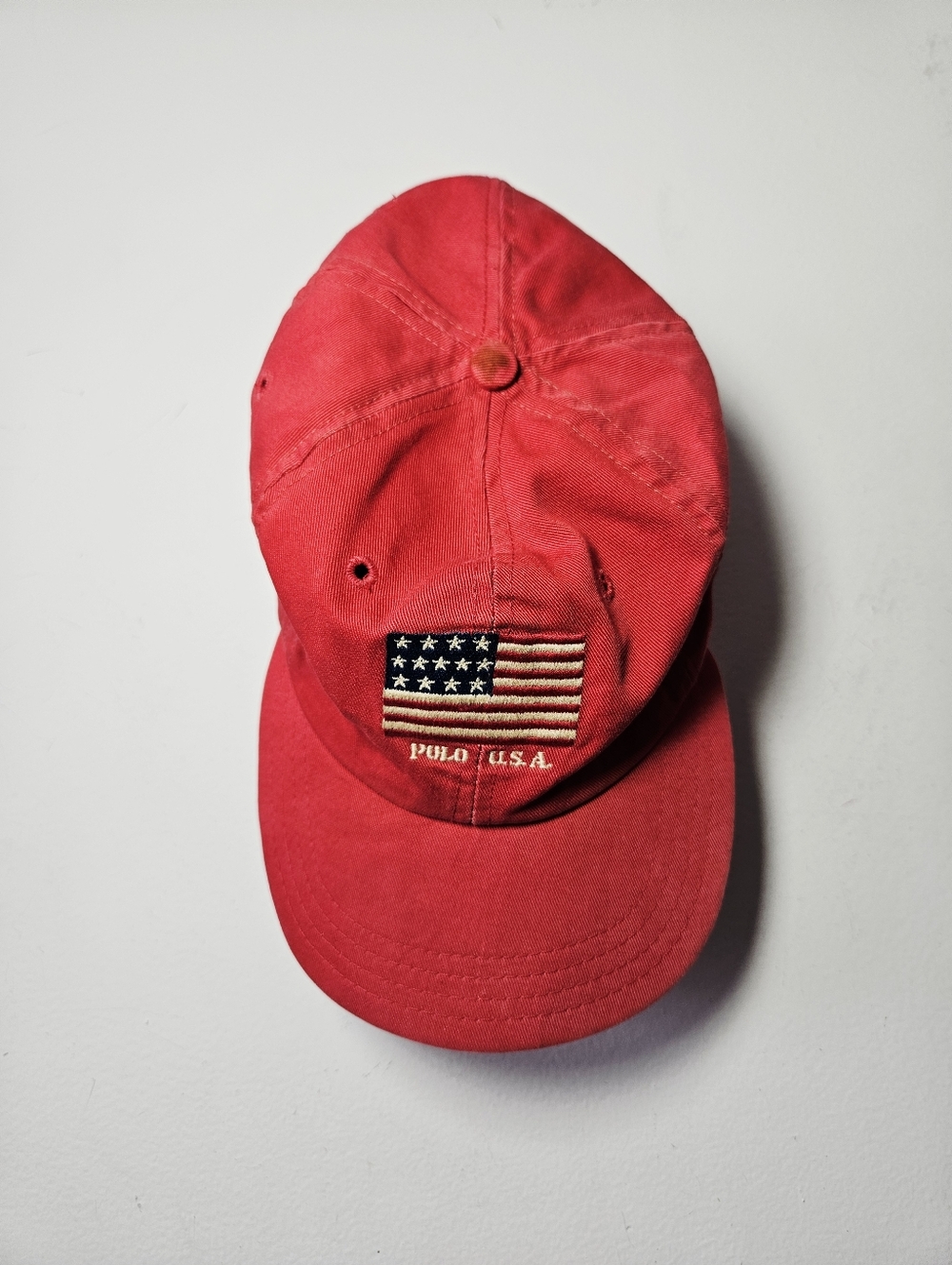 Vintage Polo Ralph Lauren USA Cap One Size Red Stitched Flag Hat